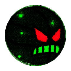 Dark basketball head with angry red eyes and a green grin, a BetsFriends avatar item