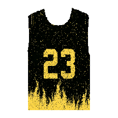 Black basketball jersey number 23 with yellow flames, a BetsFriends avatar item