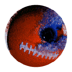 Red football head with a stitched grin and one dark blue eye, a BetsFriends avatar item